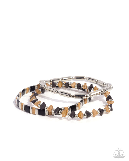 Serendipitous Stack - Silver w/Black, Tan, & Wood Bracelet