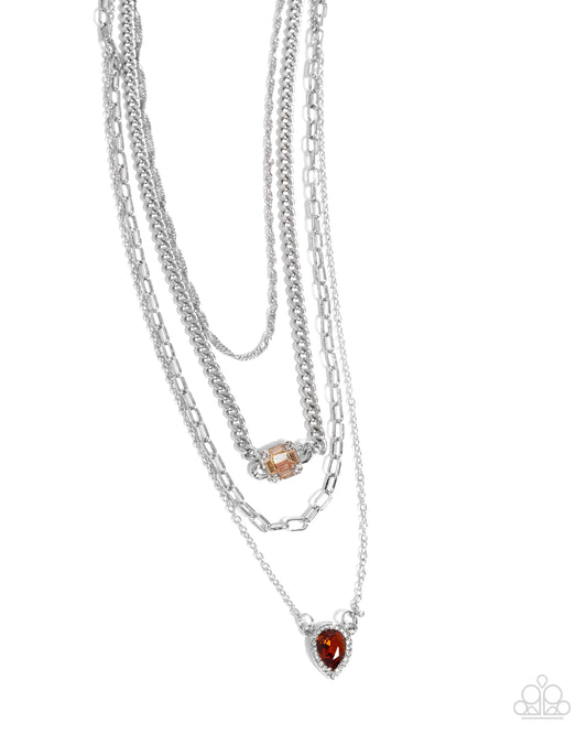 Radiant Rows - Silver w/Brown Necklace
