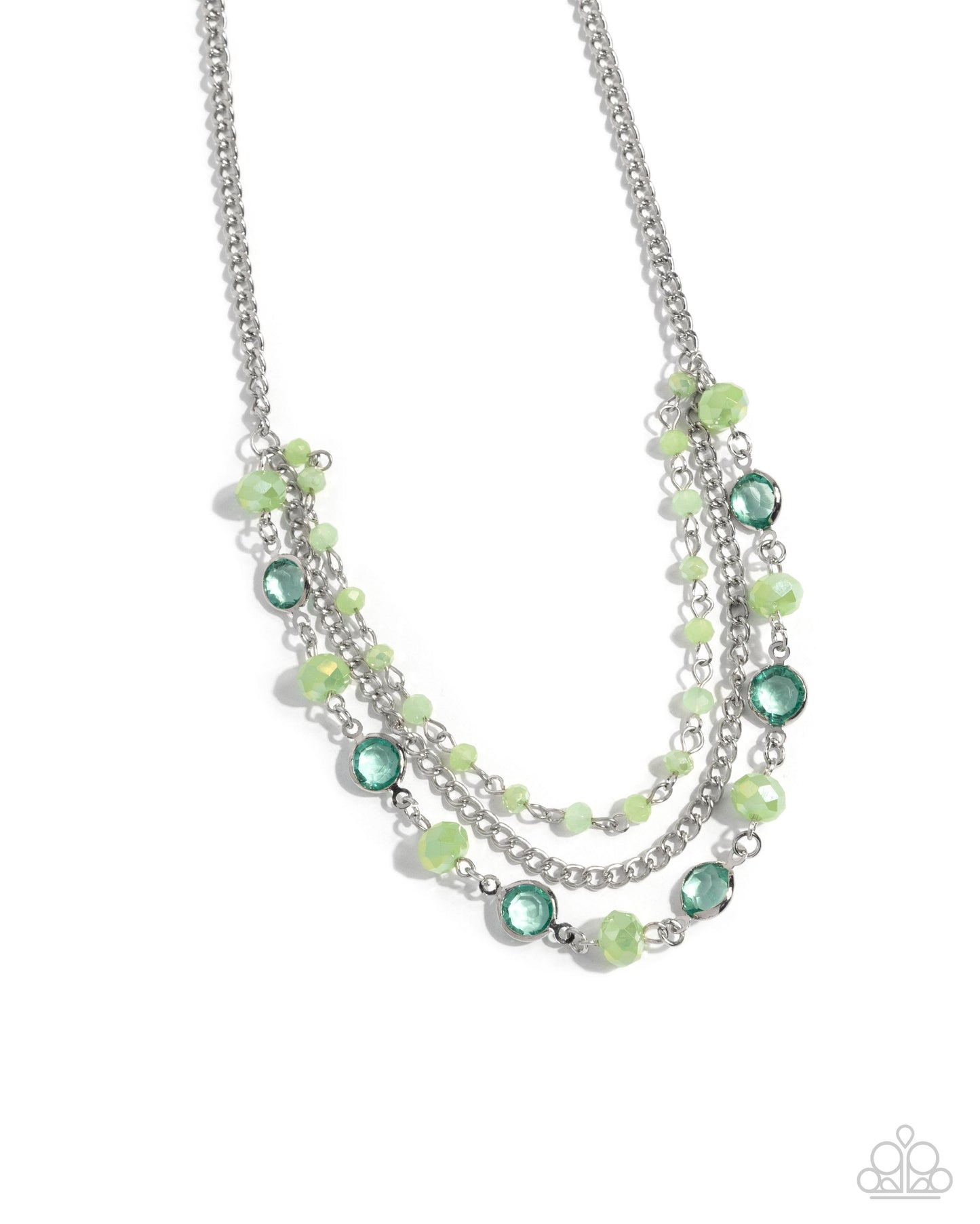 Charismatic Cascade -  Silver w/Green Necklace