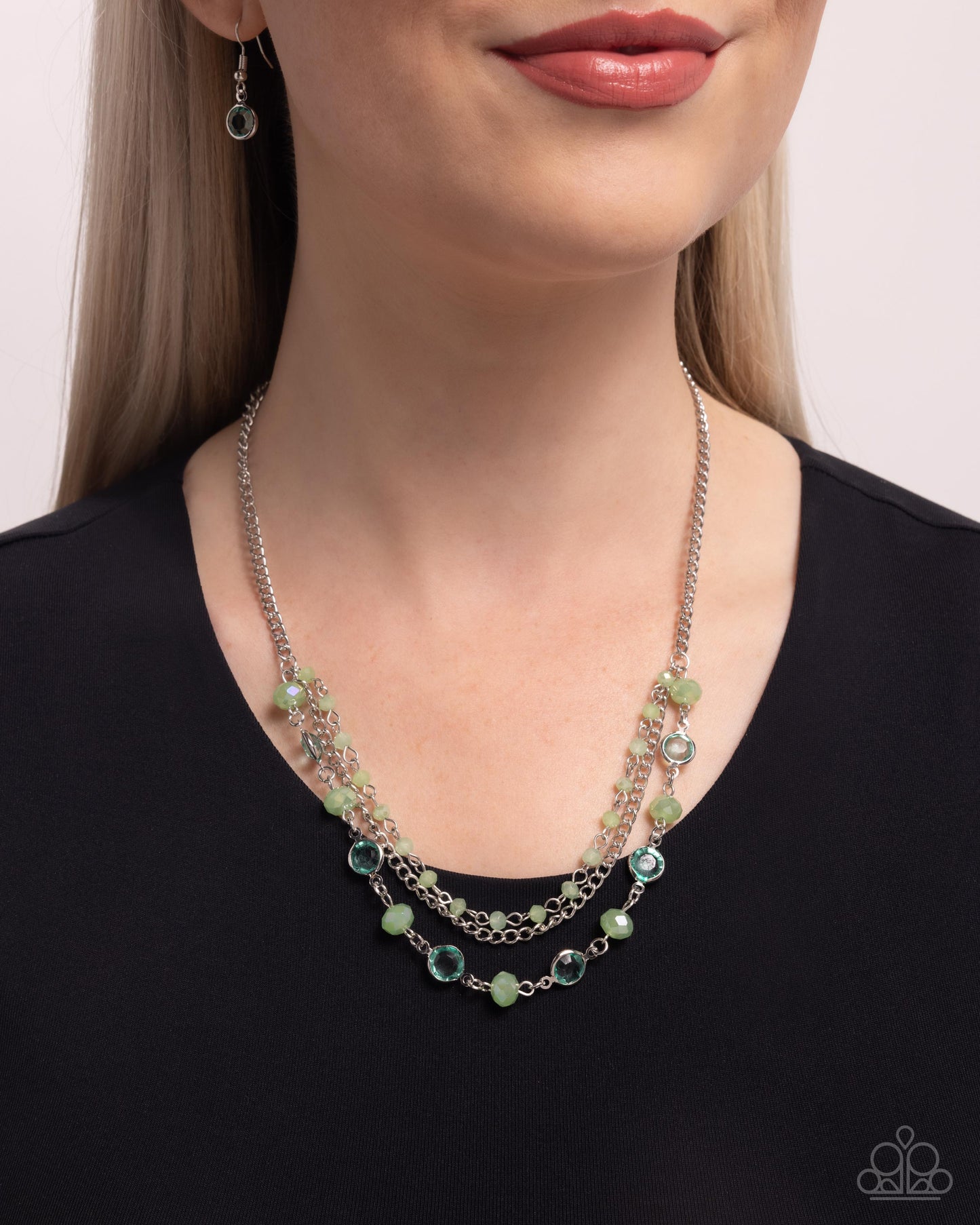 Charismatic Cascade -  Silver w/Green Necklace