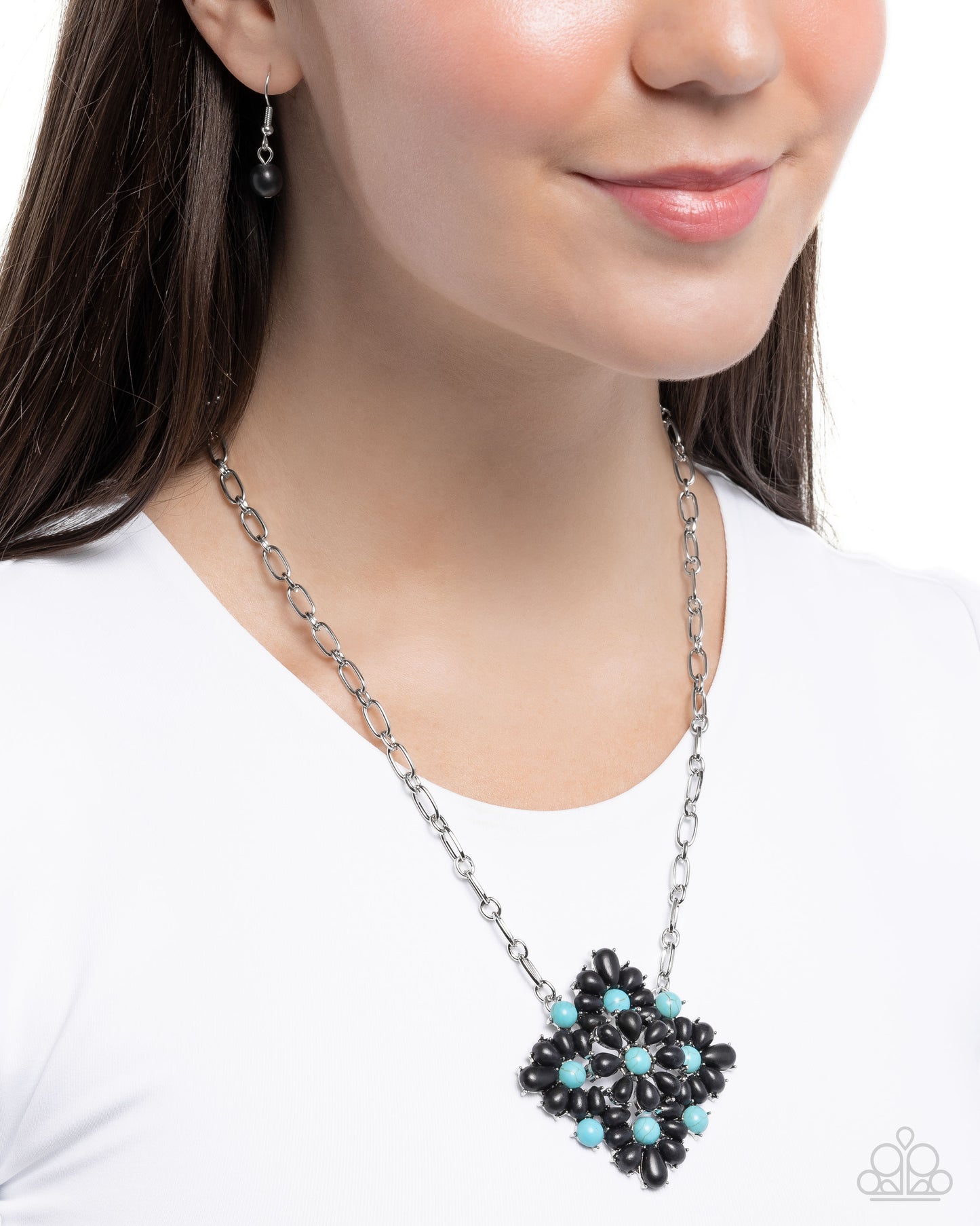 Stony Strength - Silver w/Black & Turquoise Necklace