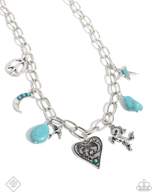 Southwestern Souvenir - Silver w/Turquoise Blue Necklace