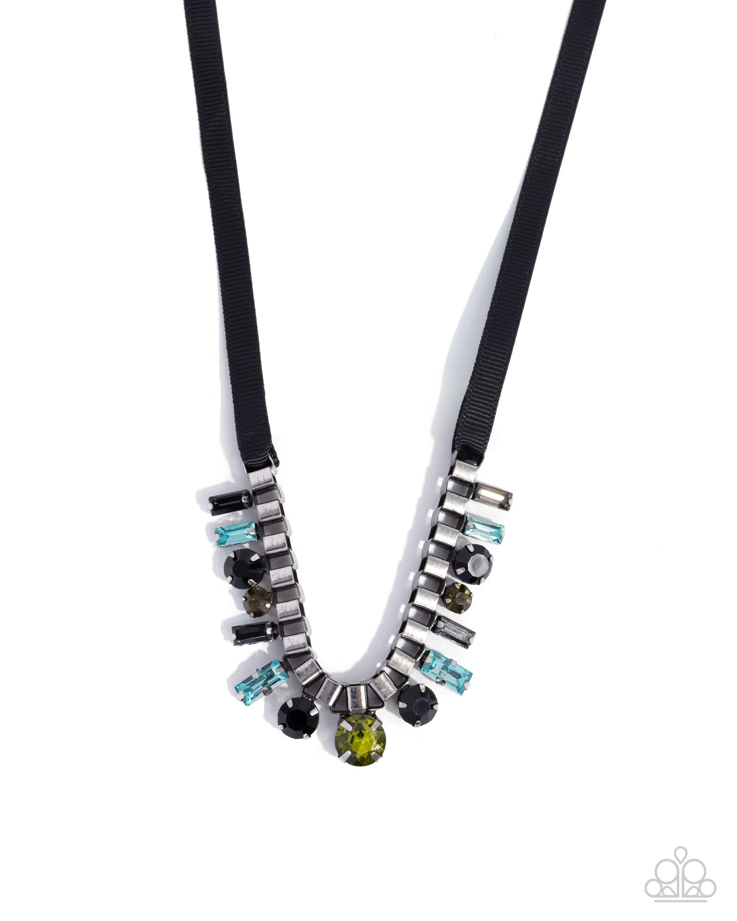 Ribbon Reveal - Black Ribbon w/Green & Blue Necklace