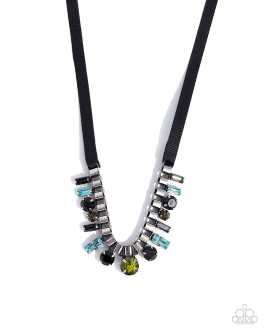 Ribbon Reveal - Black Ribbon w/Green & Blue Necklace