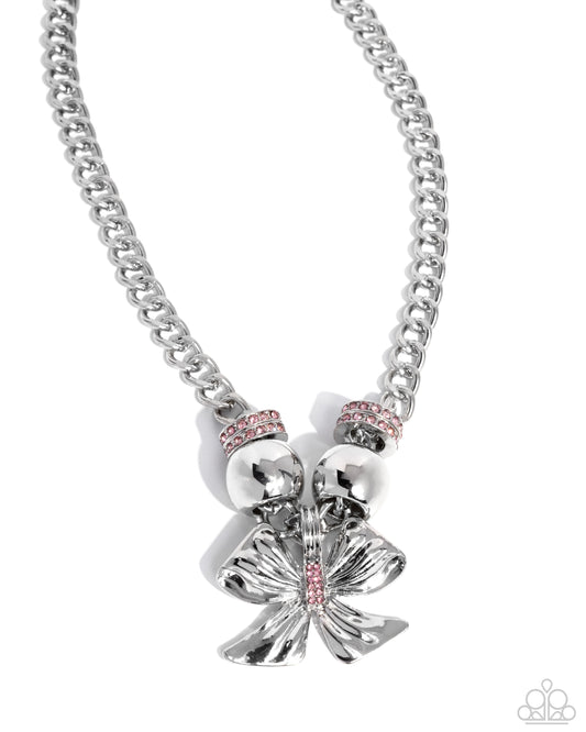 Big Deal Bow - Silver w/Pink Bow Necklace
