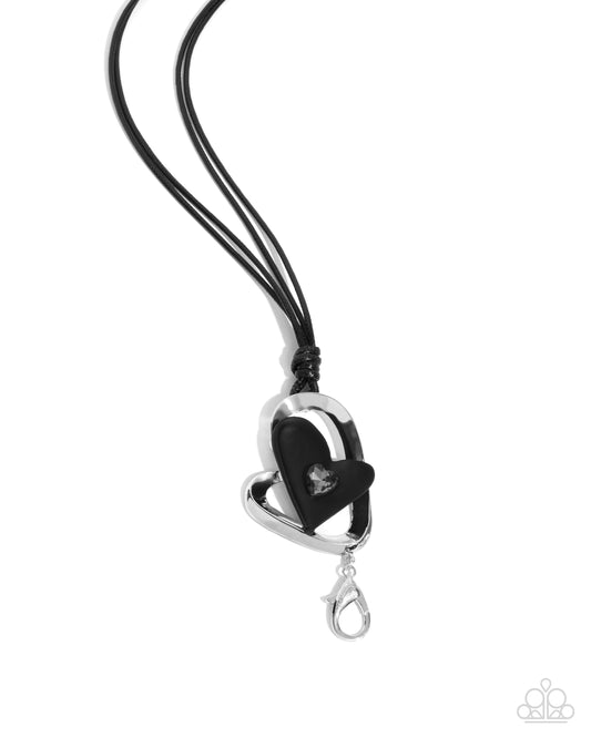 Tilted Tranquility - Silver w/Black Heart Lanyard Necklace