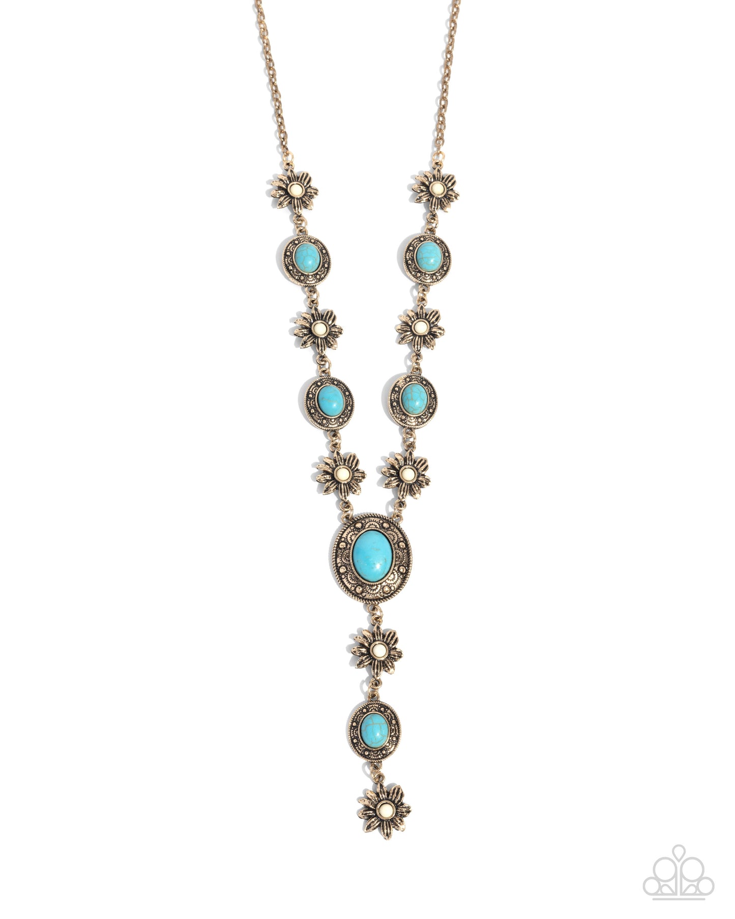 Rustic Rendezvous - Gold with Turquoise & Cream Stones  Necklace