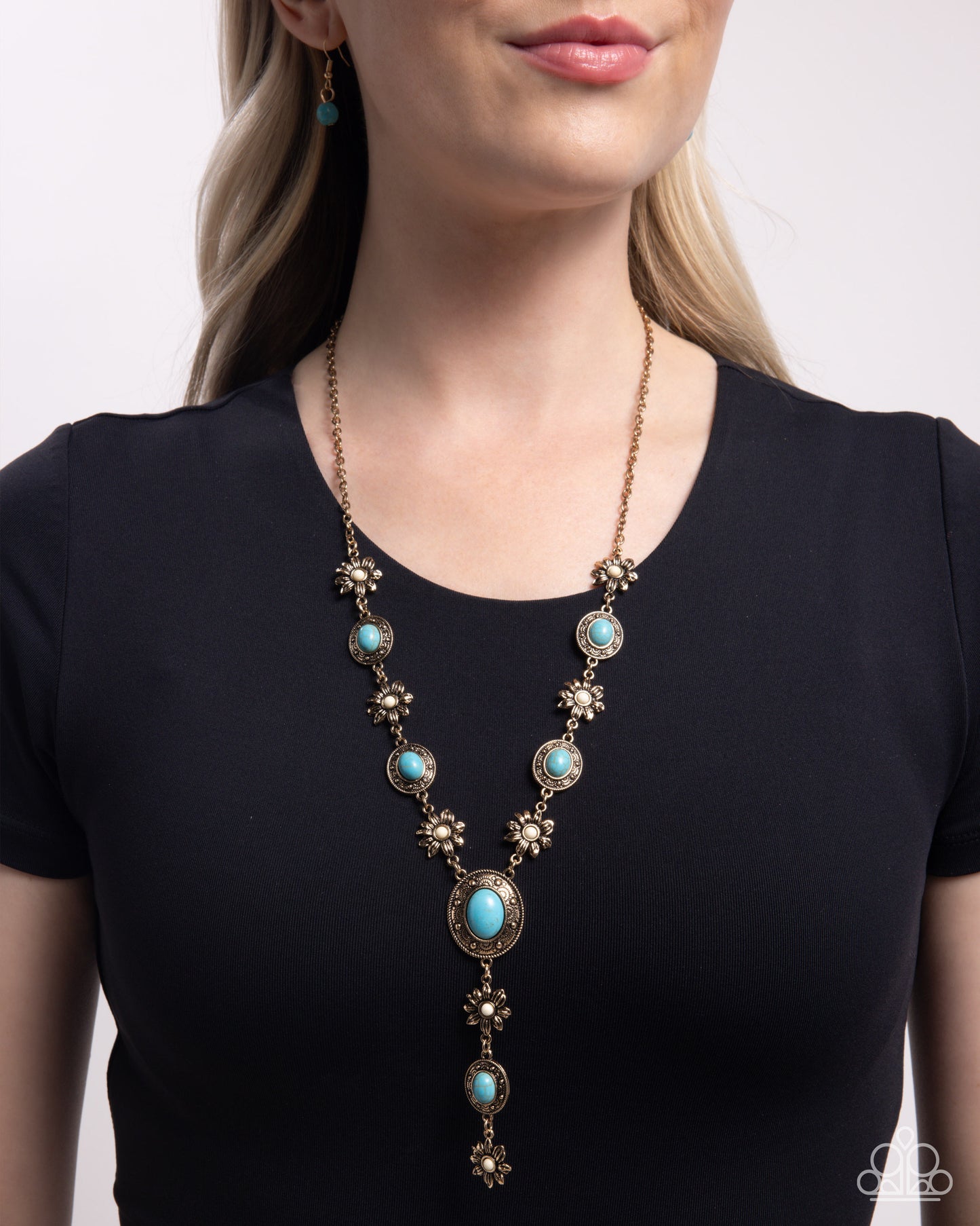 Rustic Rendezvous - Gold with Turquoise & Cream Stones  Necklace