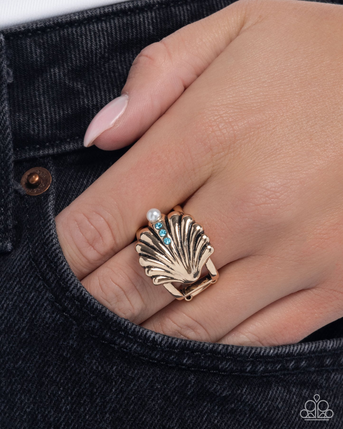 Seashell Side - Gold w/Blues Ring