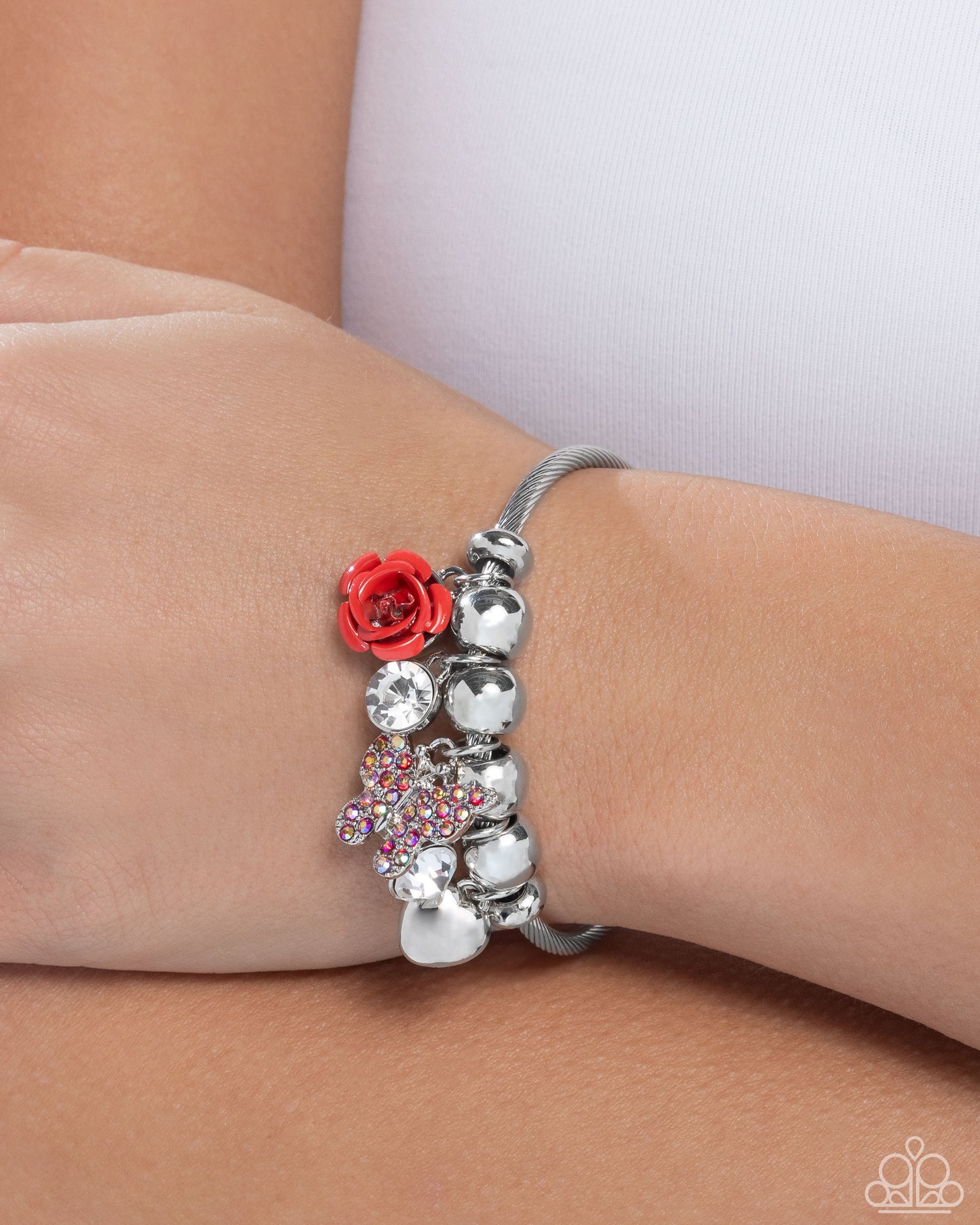 Windblown Whimsy - Silver w/Red, Pink Bracelet