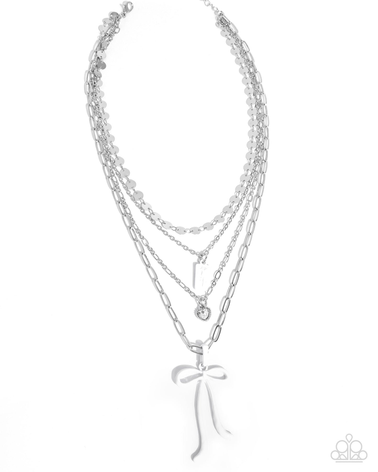 Coquette Cascade - Silver w/White Bow Necklace