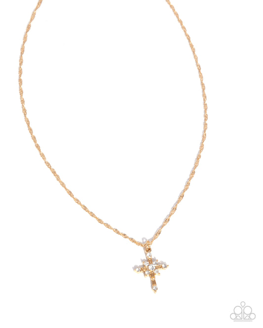 Graceful Glory - Gold Cross w/Rhinestones Necklace