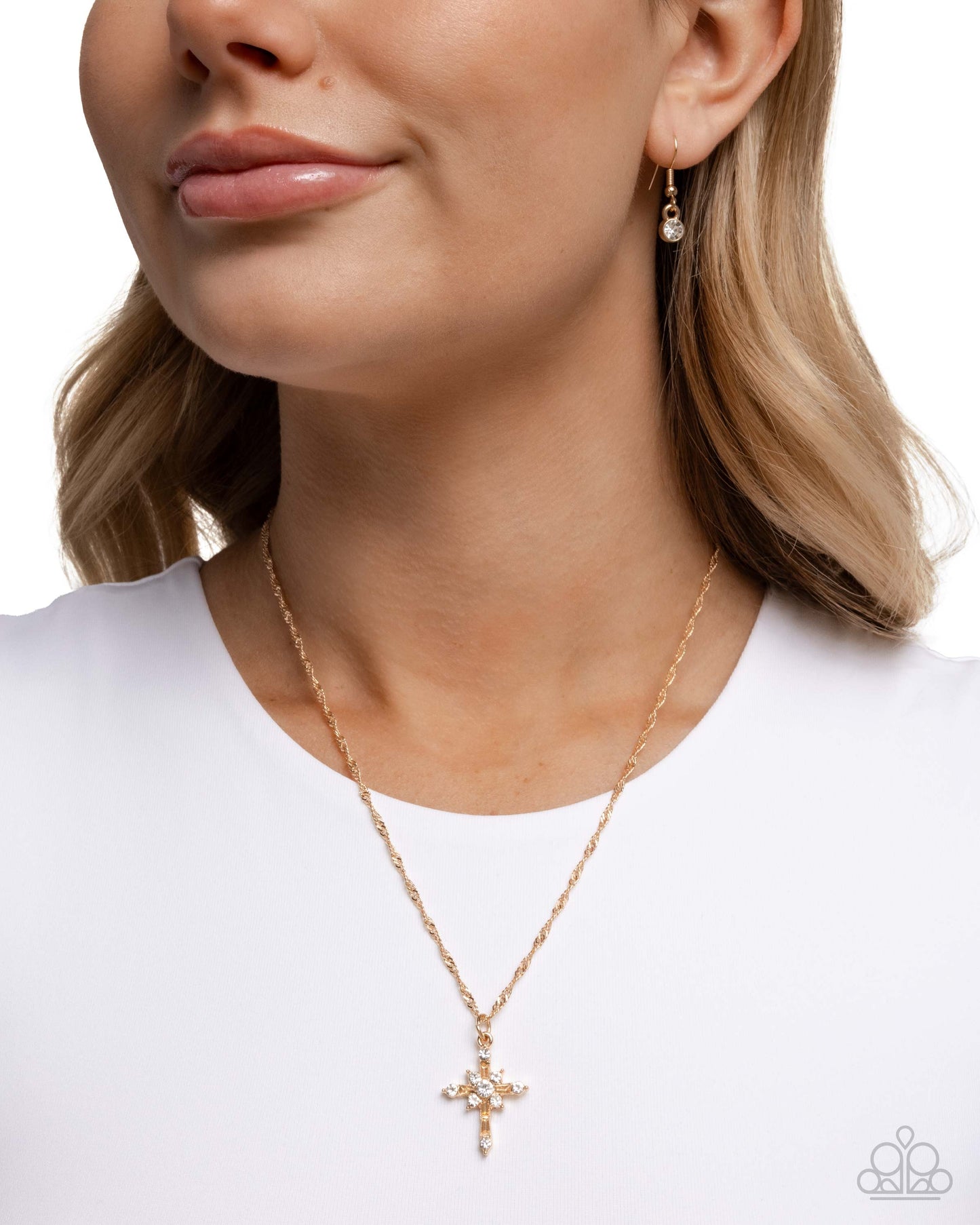 Graceful Glory - Gold Cross w/Rhinestones Necklace