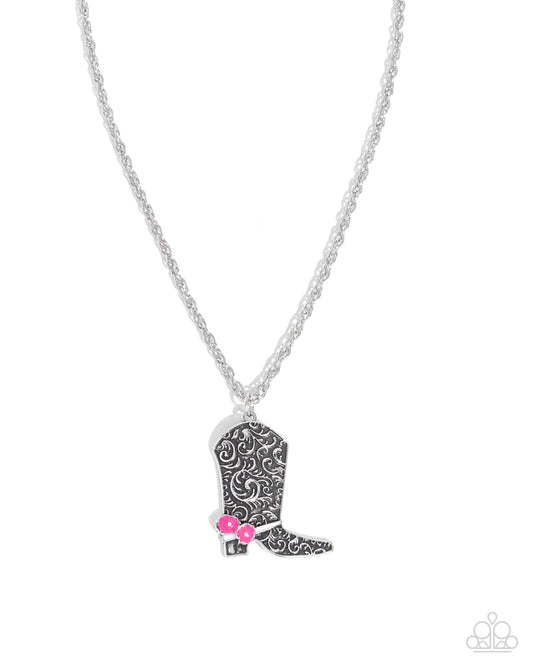 Blazing Boot - Silver w/Pink Necklace