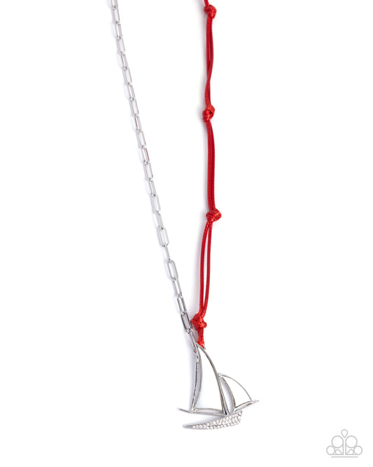 Sailboat Shimmer - Silver w/Red Sailboat Necklace
