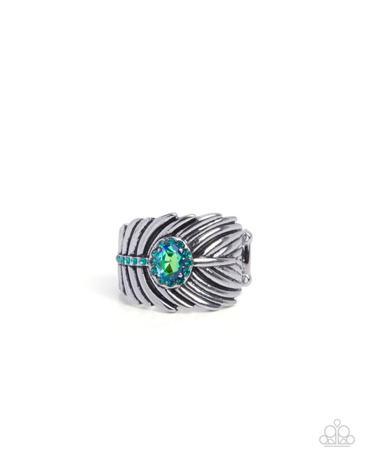 Feathered Fact - Silver w/Green Ring