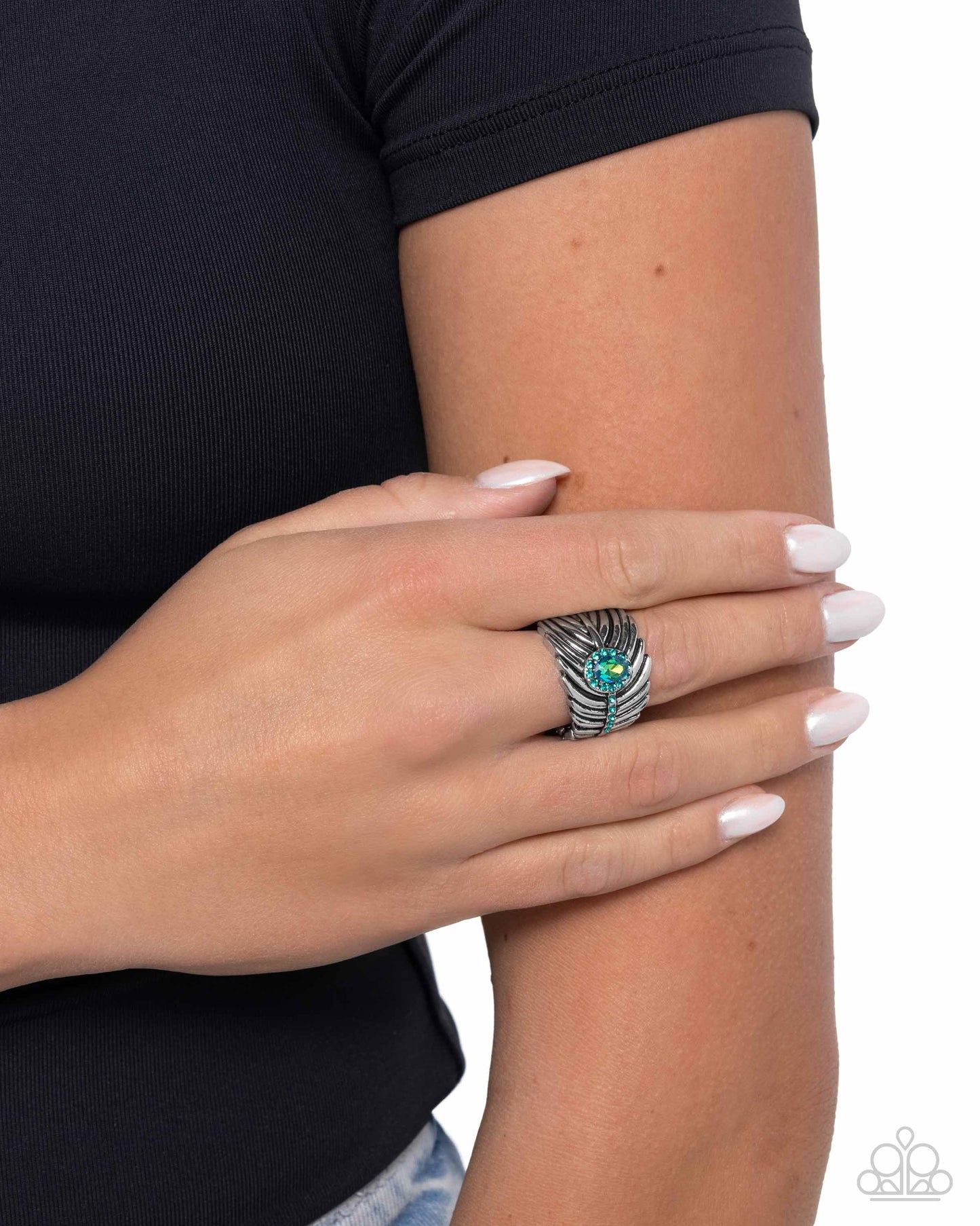Feathered Fact - Silver w/Green Ring
