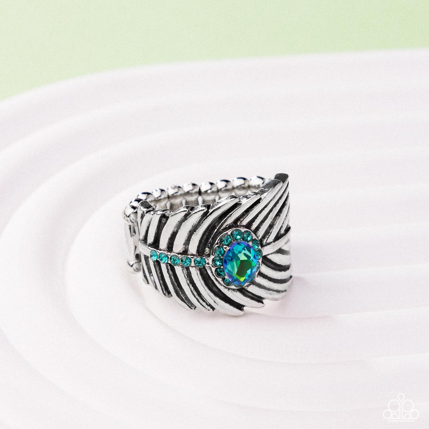 Feathered Fact - Silver w/Green Ring
