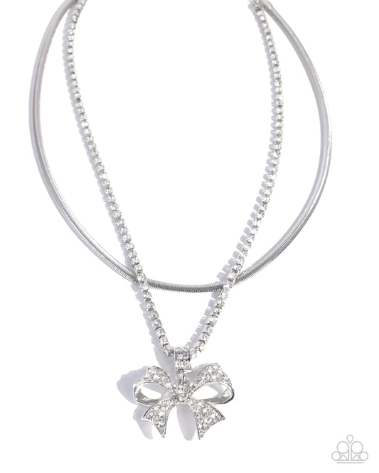 Cheerful Coquette - Silver -Rhinestone  Necklace