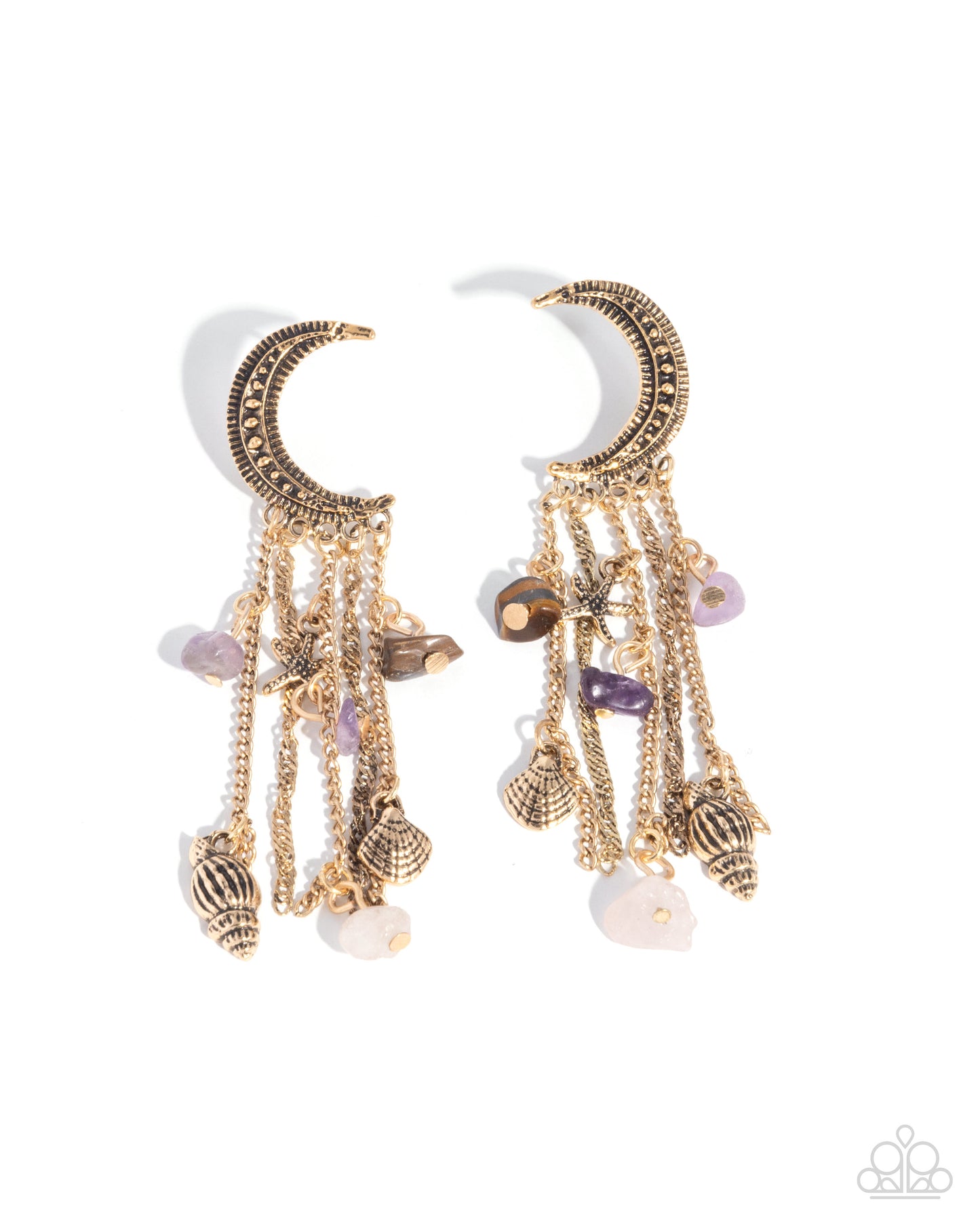 Crescent Call - Gold w/Purple Seashells Earrings