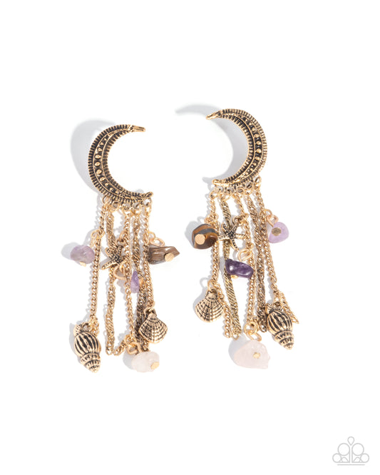 Crescent Call - Gold w/Purple Seashells Earrings