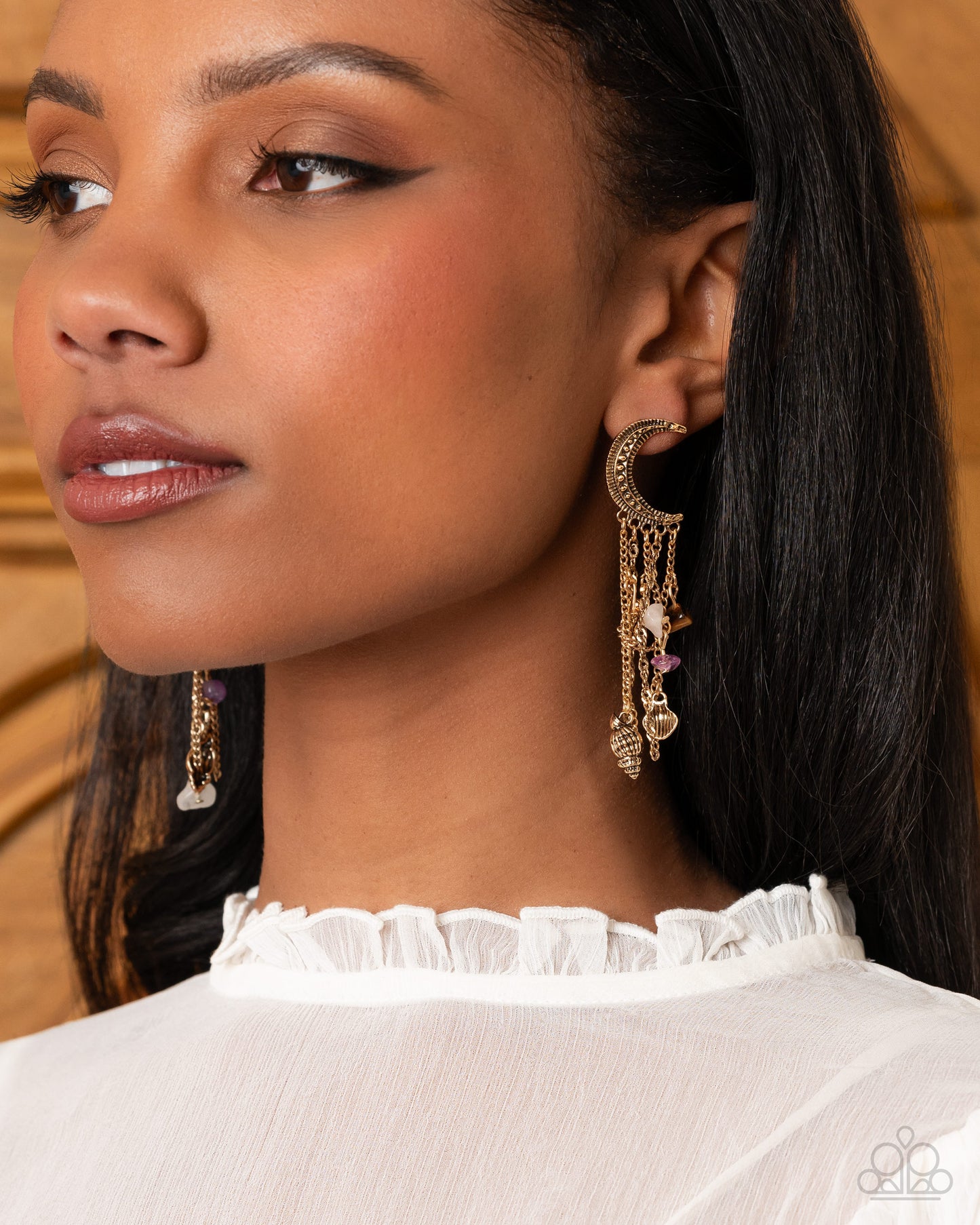 Crescent Call - Gold w/Purple Seashells Earrings