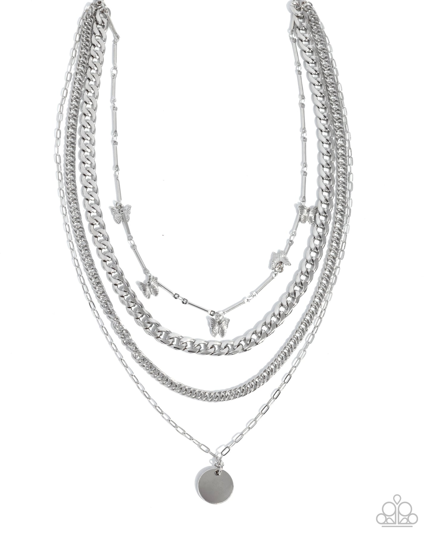 Fluttering Fringe - Silver Butterflies Necklace