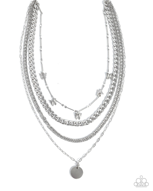 Fluttering Fringe - Silver Butterflies Necklace