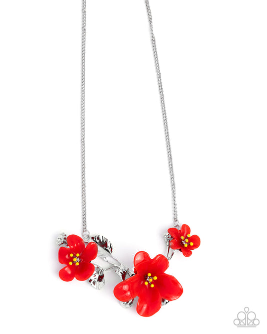 Floral Forecast - Silver w/Red Flowers Necklace