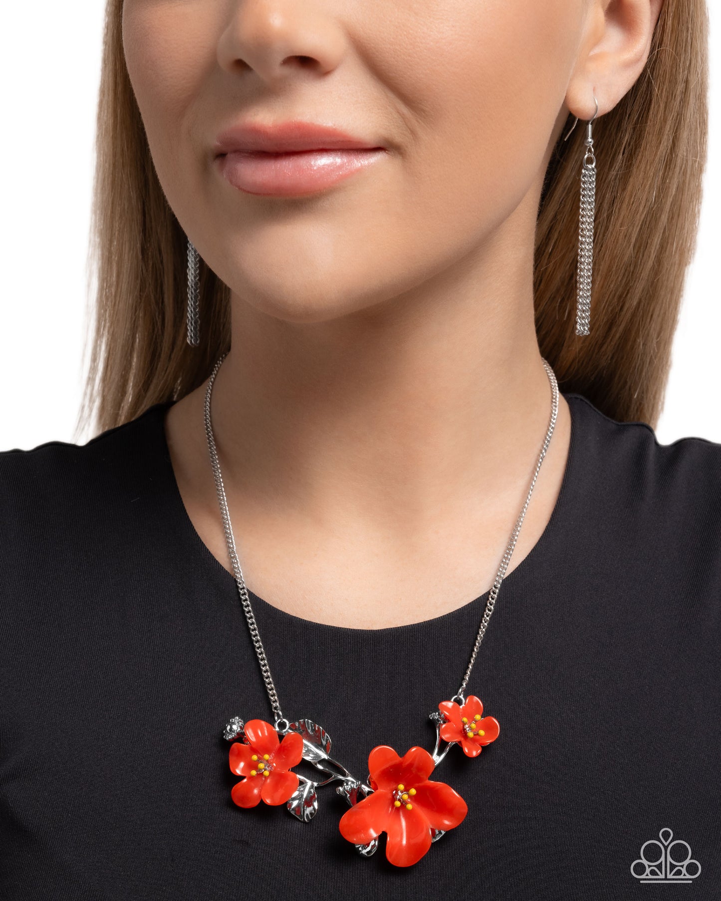 Floral Forecast - Silver w/Red Flowers Necklace