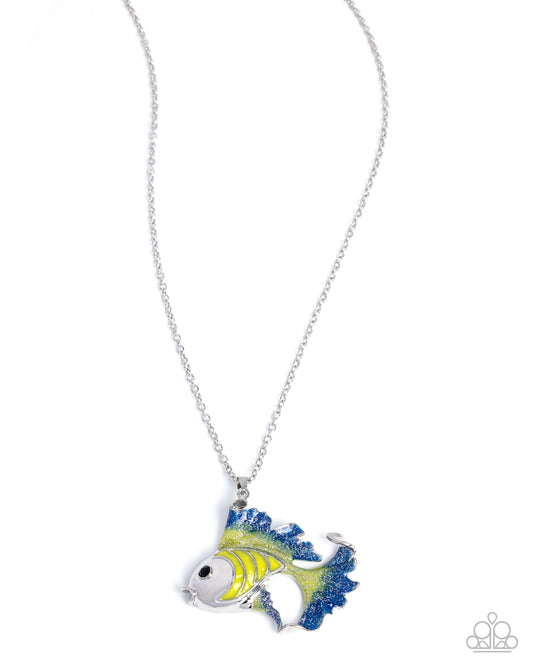 Flashy Fish - Silver w/Yellow & Blue Necklace