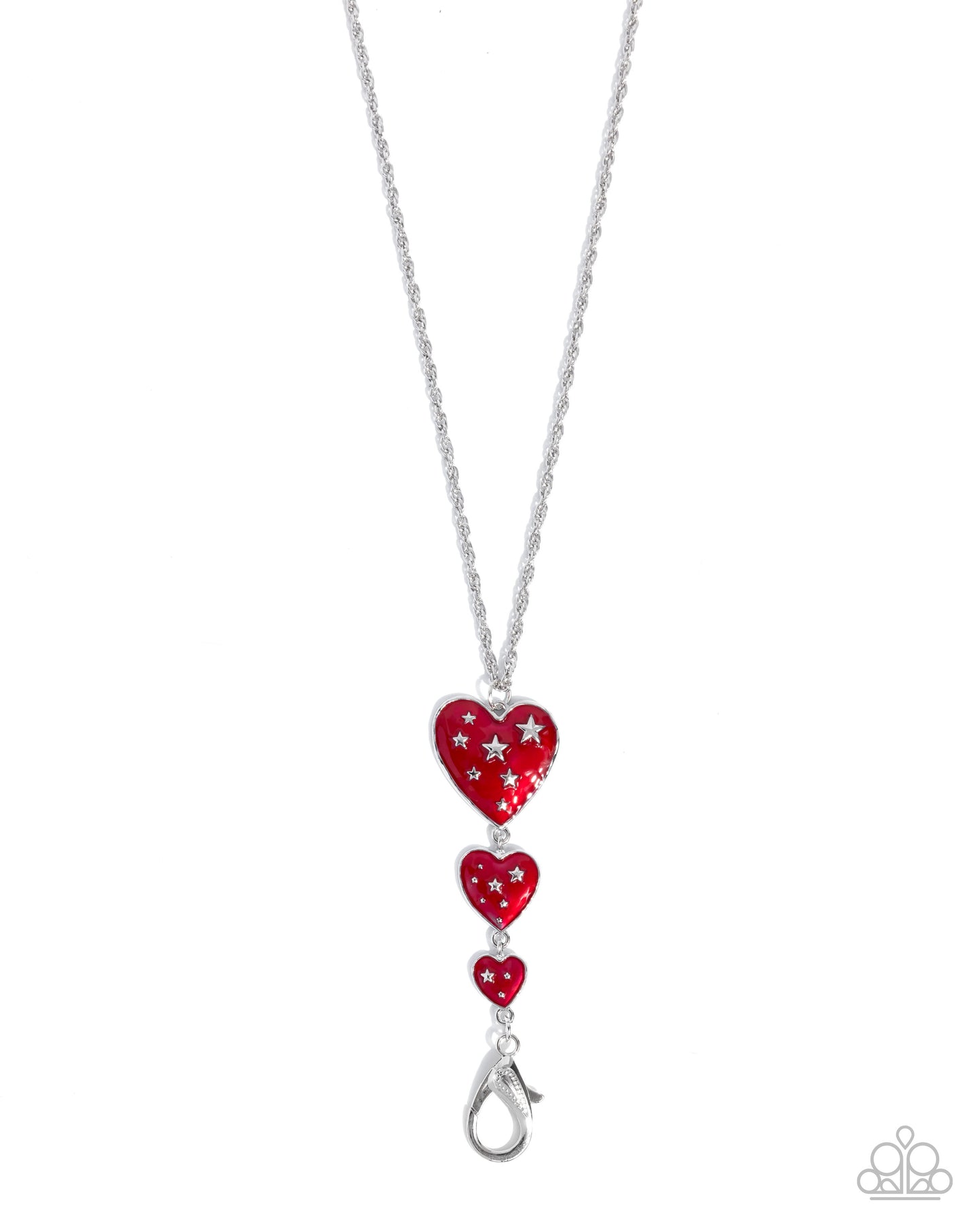 Treasured Tiers - Silver w/Red Hearts Necklace Lanyard