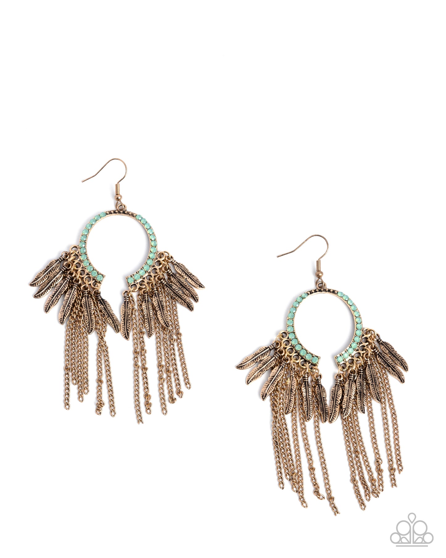 Free-Spirited Fringe - Antiqued Gold w/Green Earrings