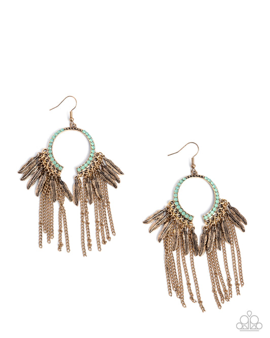 Free-Spirited Fringe - Antiqued Gold w/Green Earrings