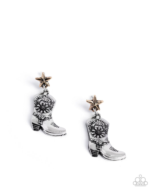 Swing Dancing Sass - Silver & Gold Boot Earrings