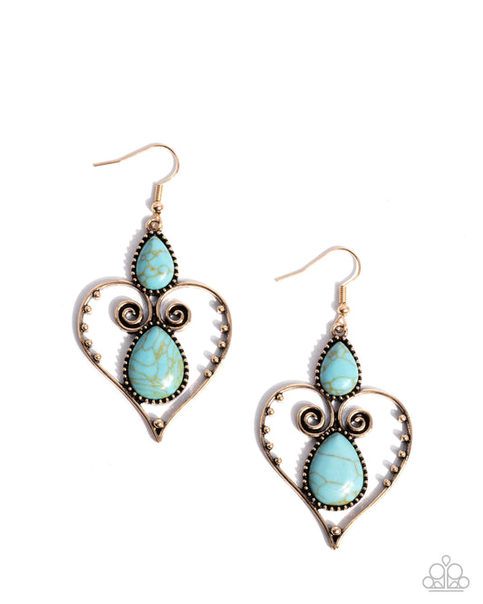 Selfless Stones - Gold Heart and Turquoise Stone Earrings