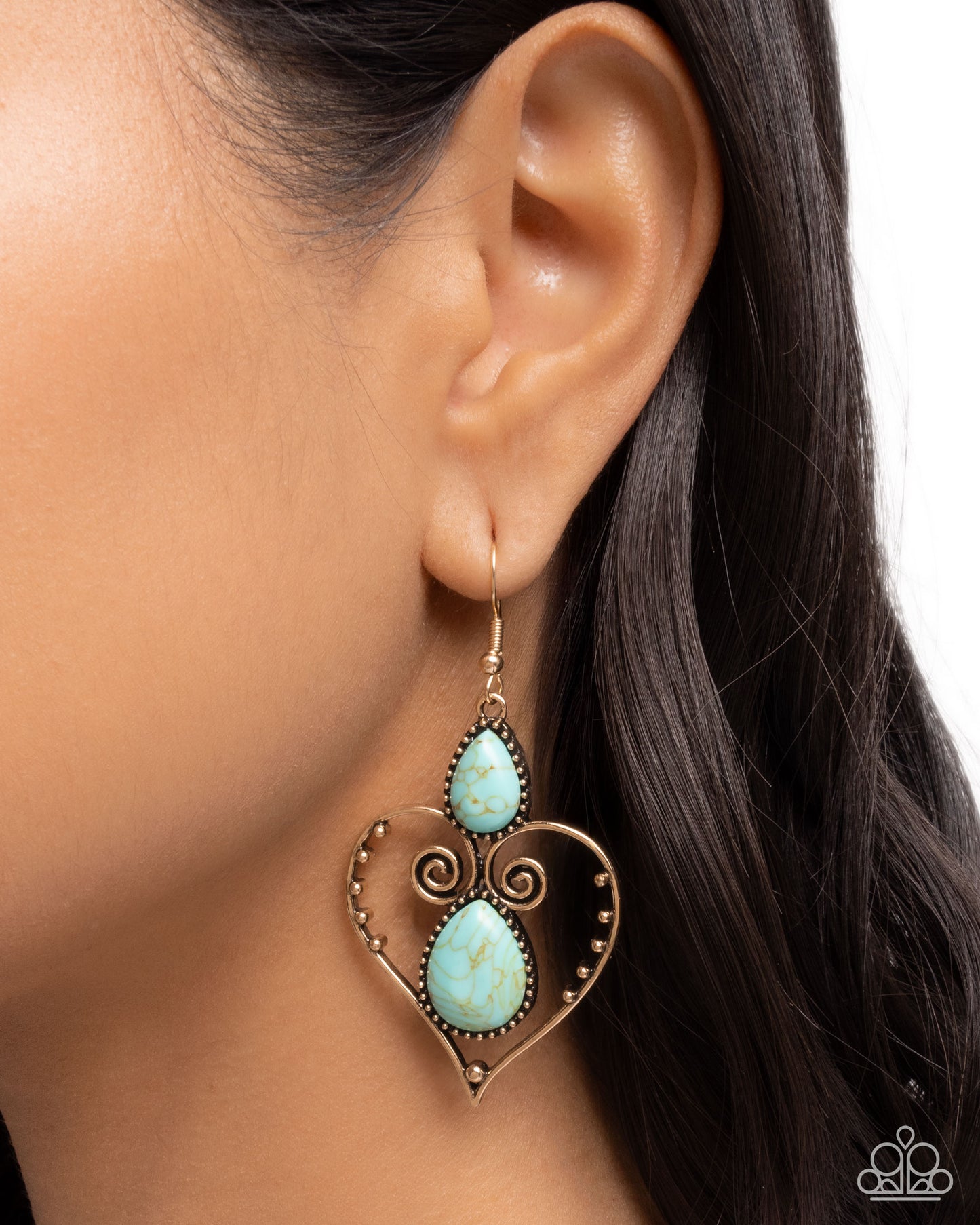 Selfless Stones - Gold Heart and Turquoise Stone Earrings