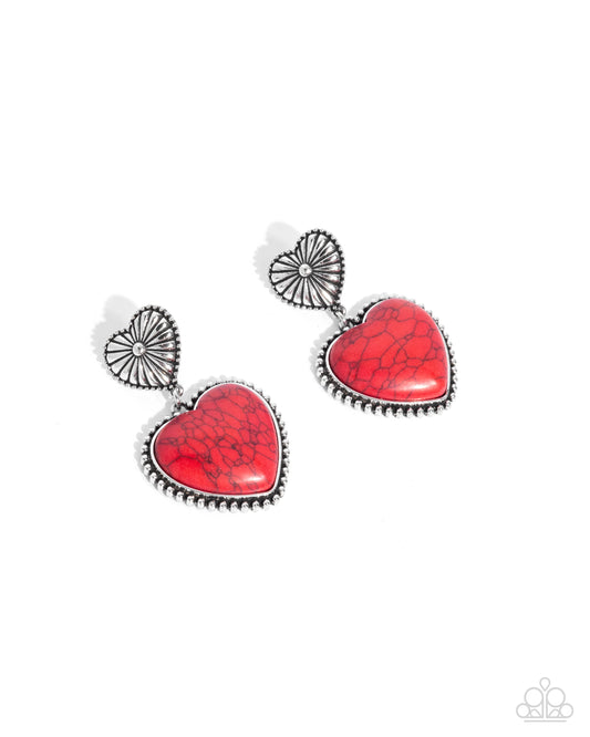 Rustic Reinvention - Red Heart Earrings