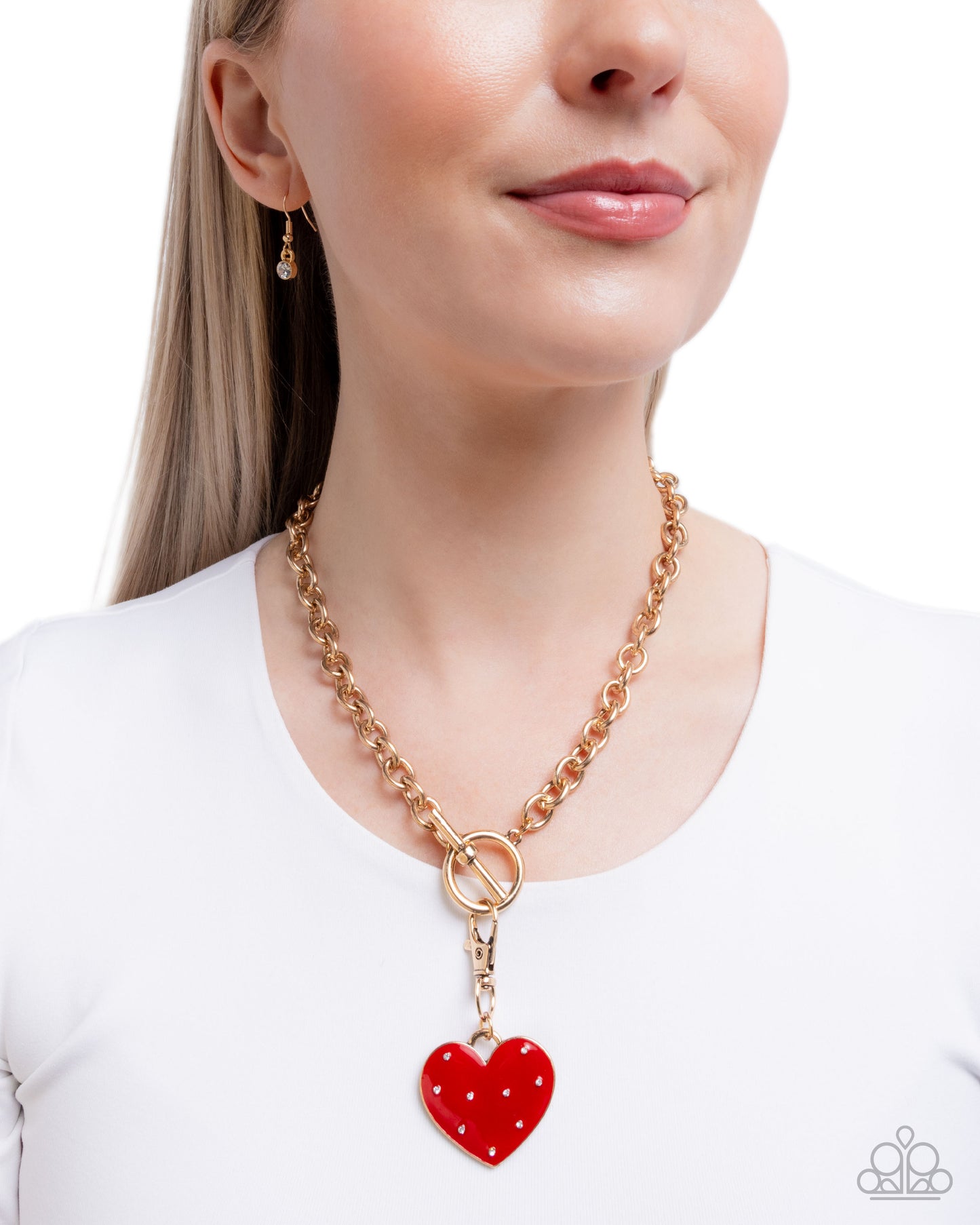 Romantic Range - Gold w/Red Heart  Necklace