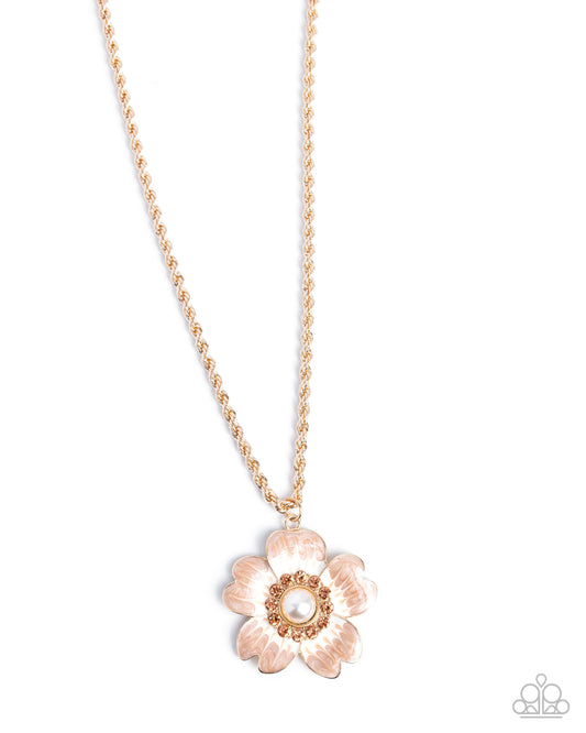 Perennial Pendant - Gold w/Brownish Flower Necklace