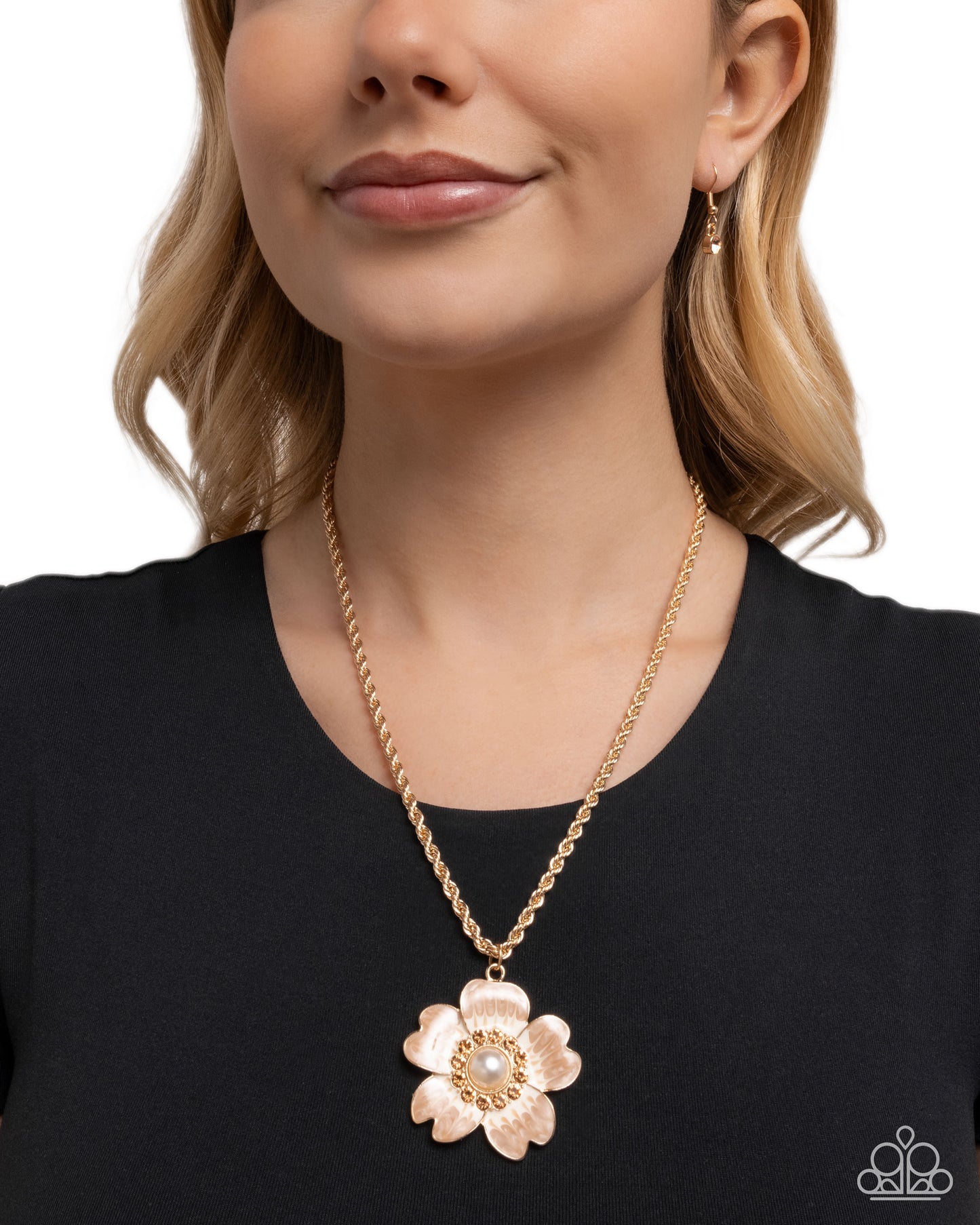 Perennial Pendant - Gold w/Brownish Flower Necklace