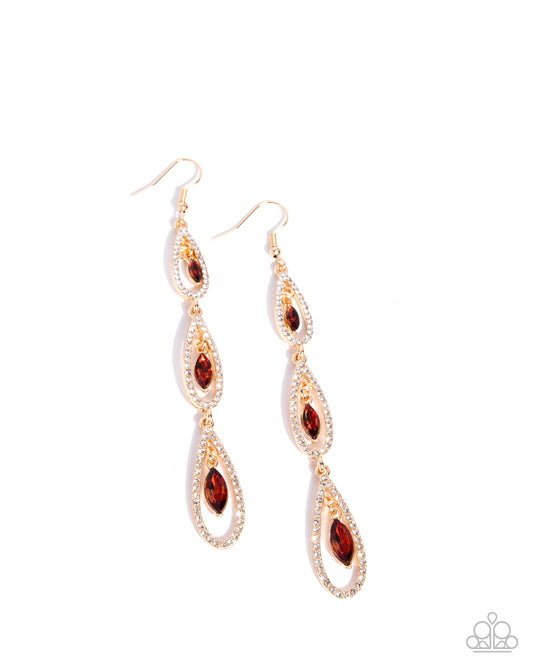 Teardrop Tenure - Gold w/Brown Earring