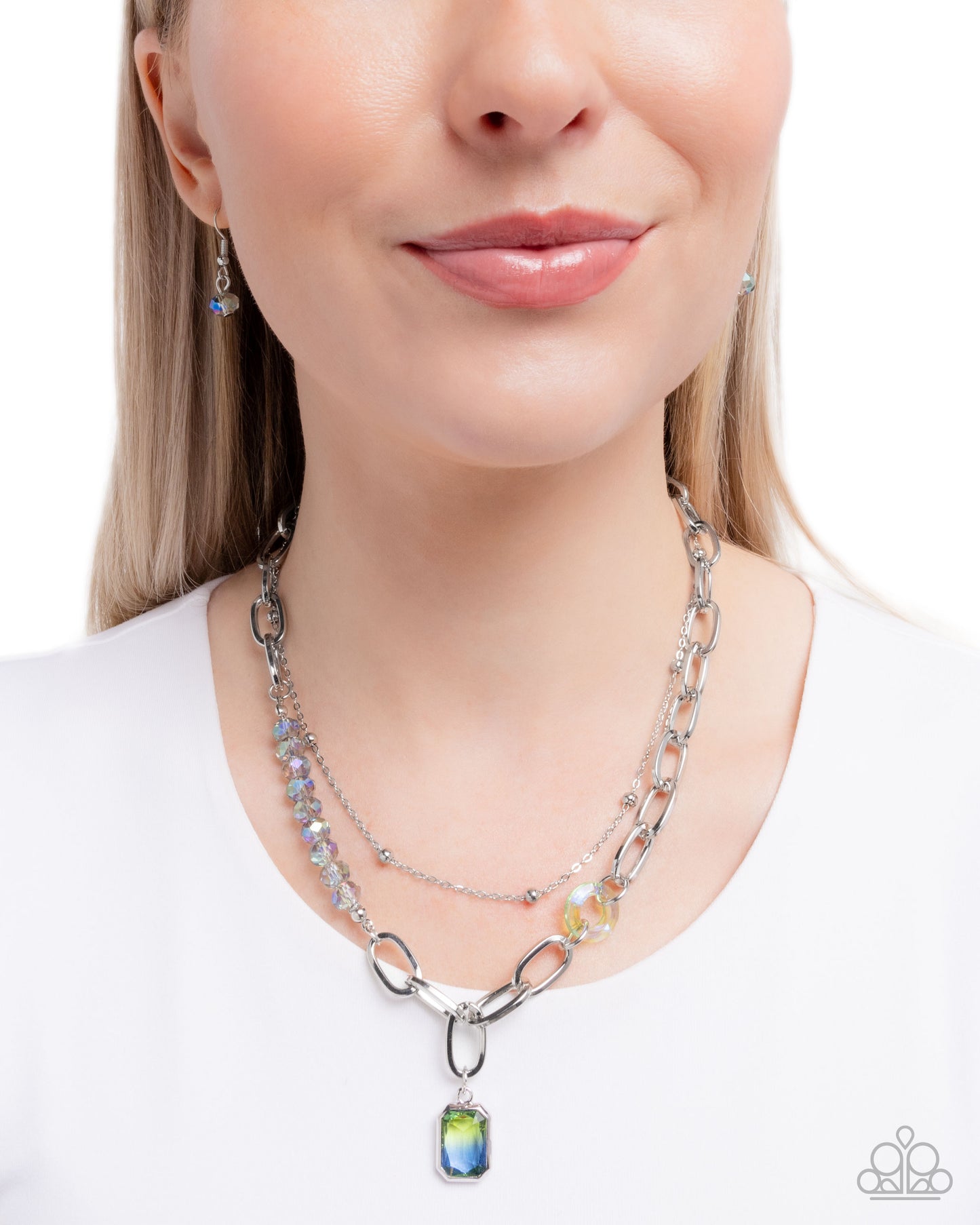 Transparent Tapestry - Silver w/Green-Blue Necklace