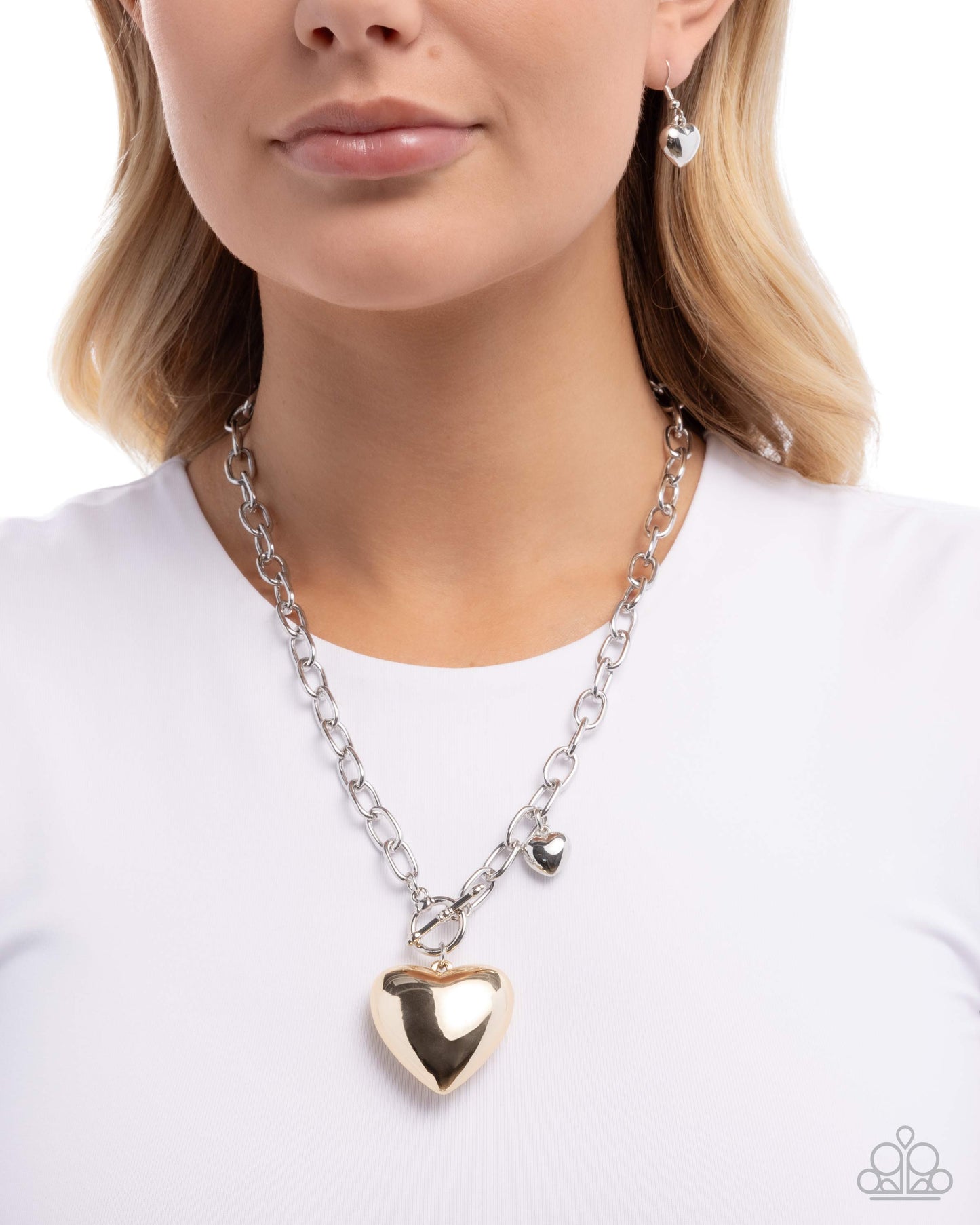 Heartfelt Hangout - Silver and Gold Heart Necklace