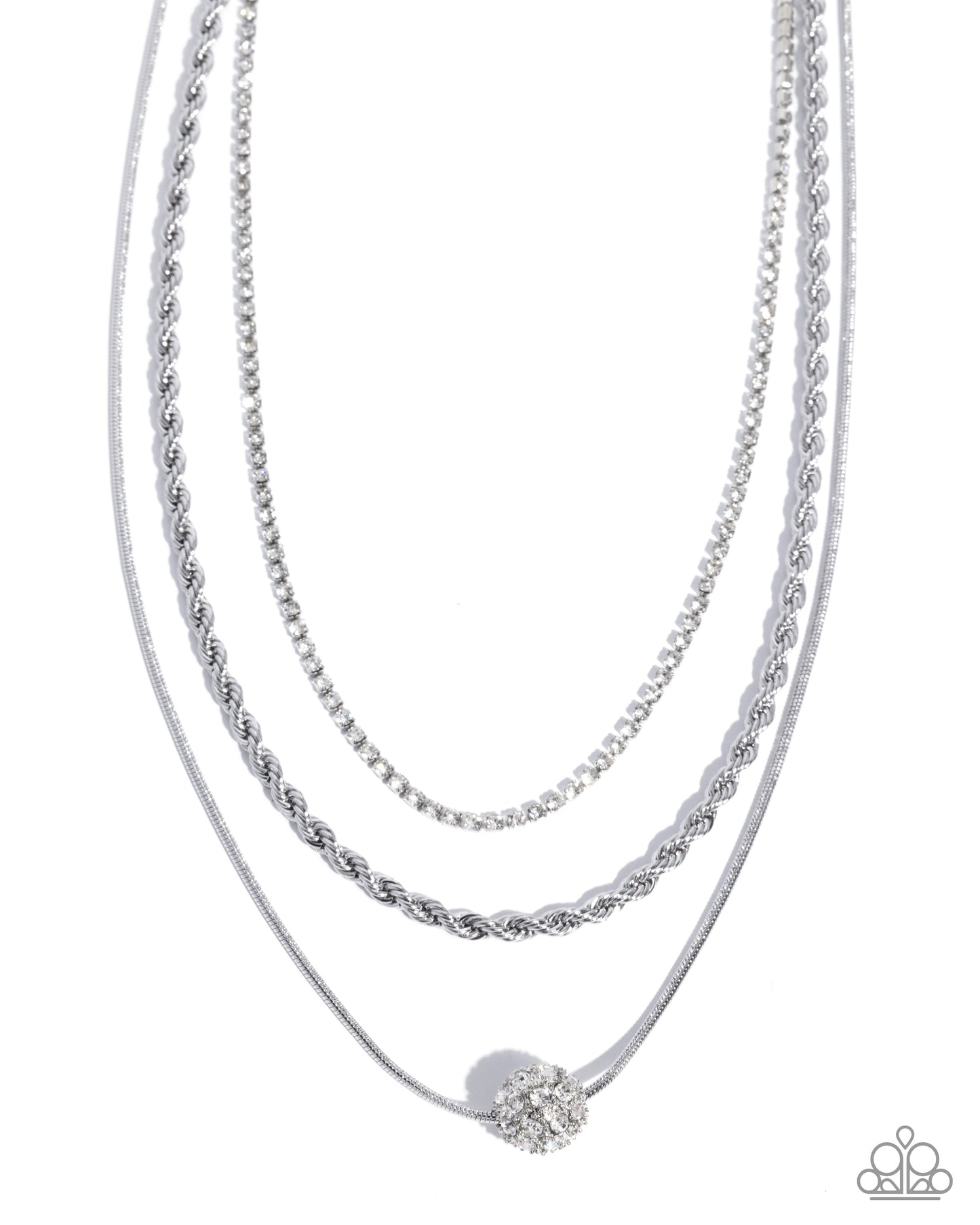 True Love Tiers - Silver w/White Rhinetone  Necklace