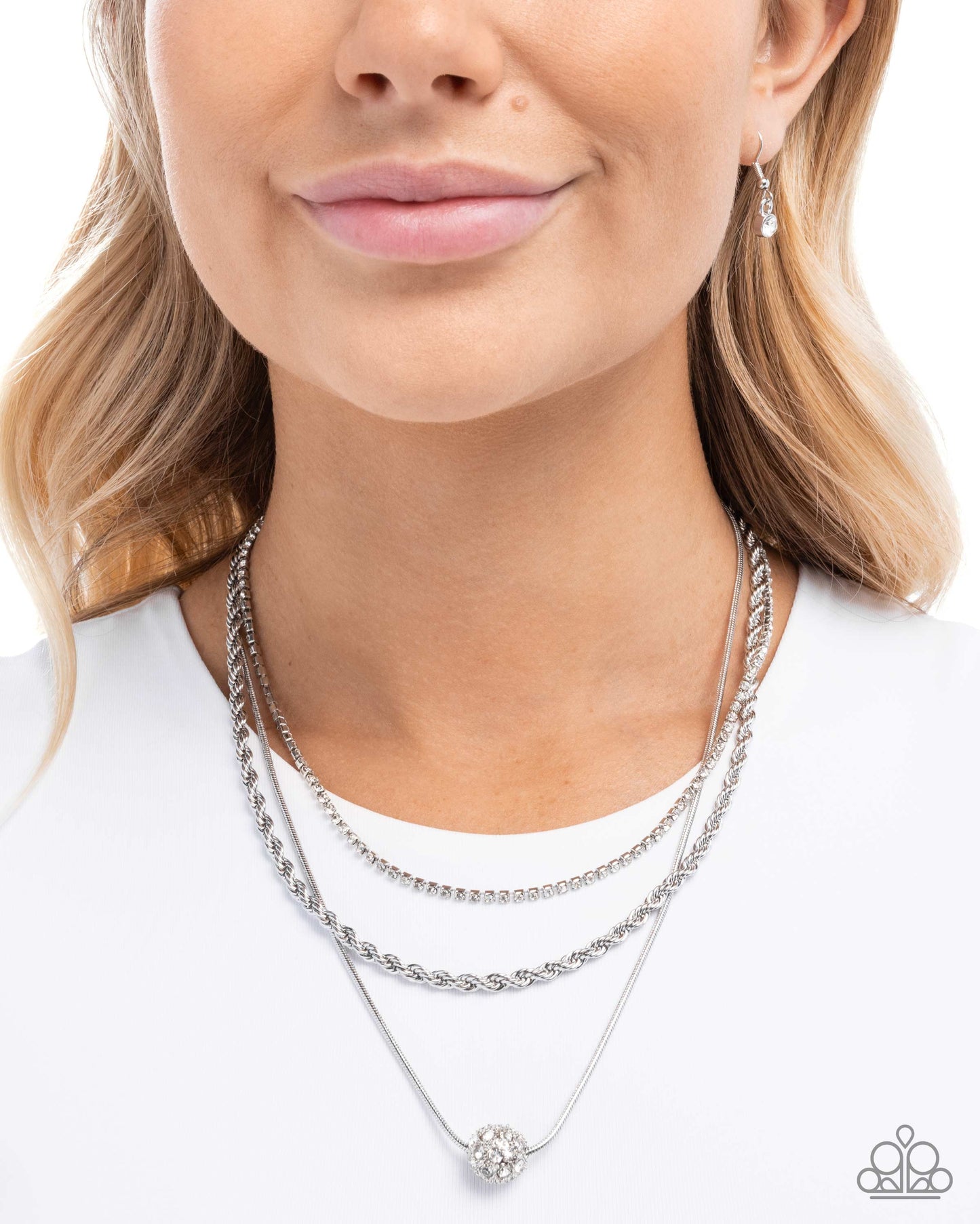 True Love Tiers - Silver w/White Rhinetone  Necklace