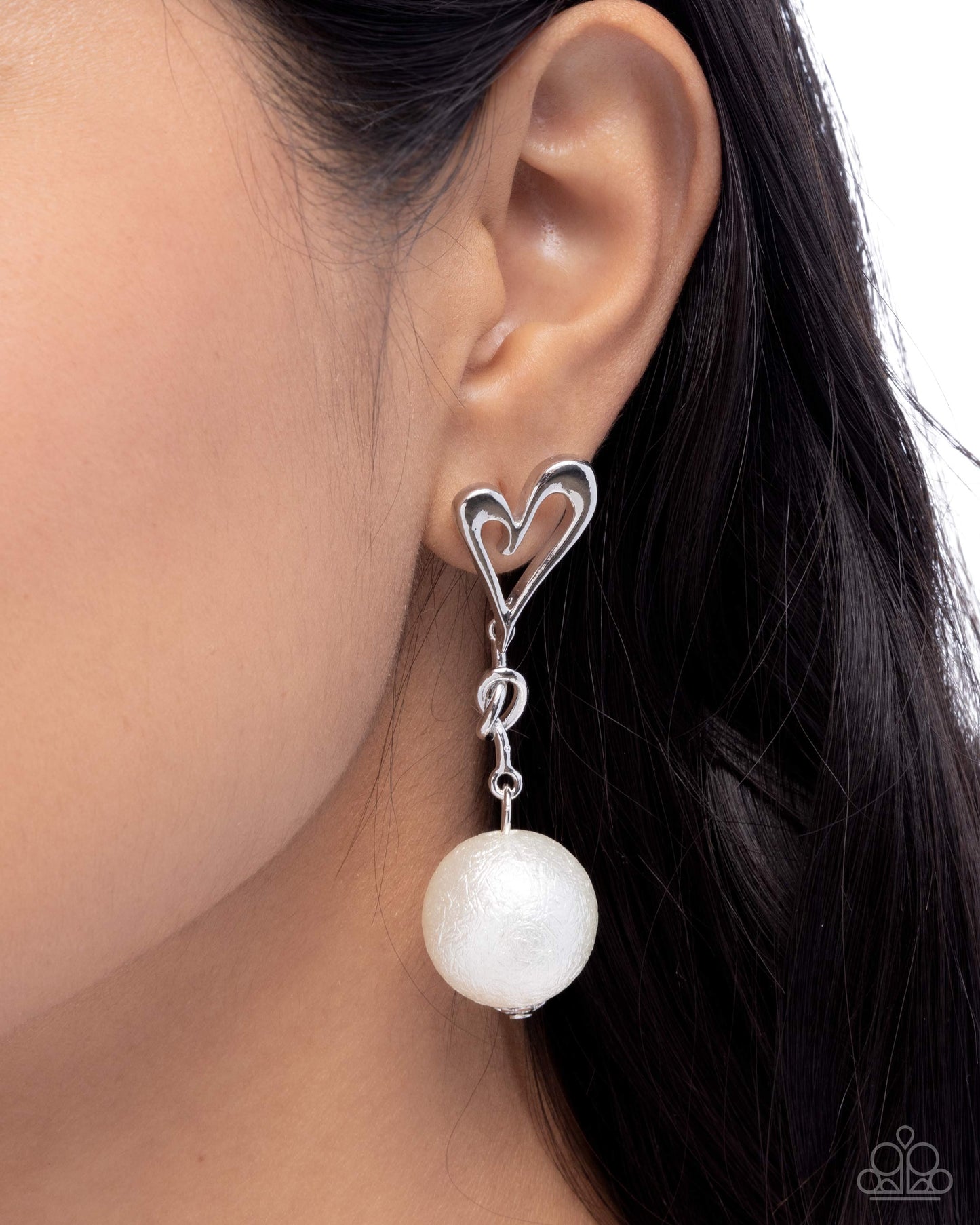 Sweetheart Sphere Earrings - Heart w/White Pearl