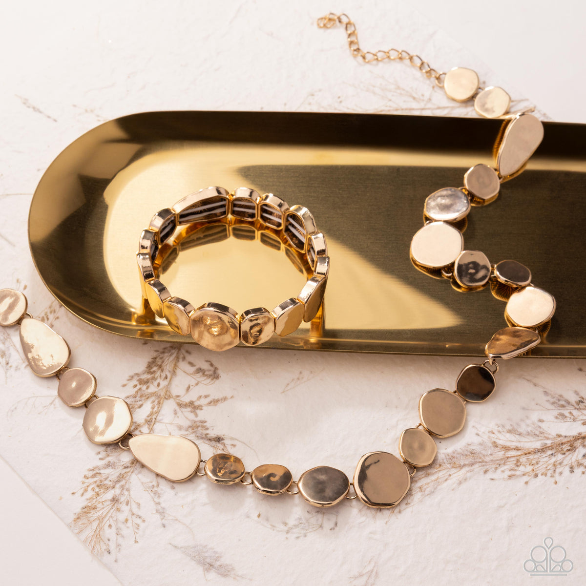 Abstract Assumption  Complete Look - Abstract Arrangement Gold Necklace Set