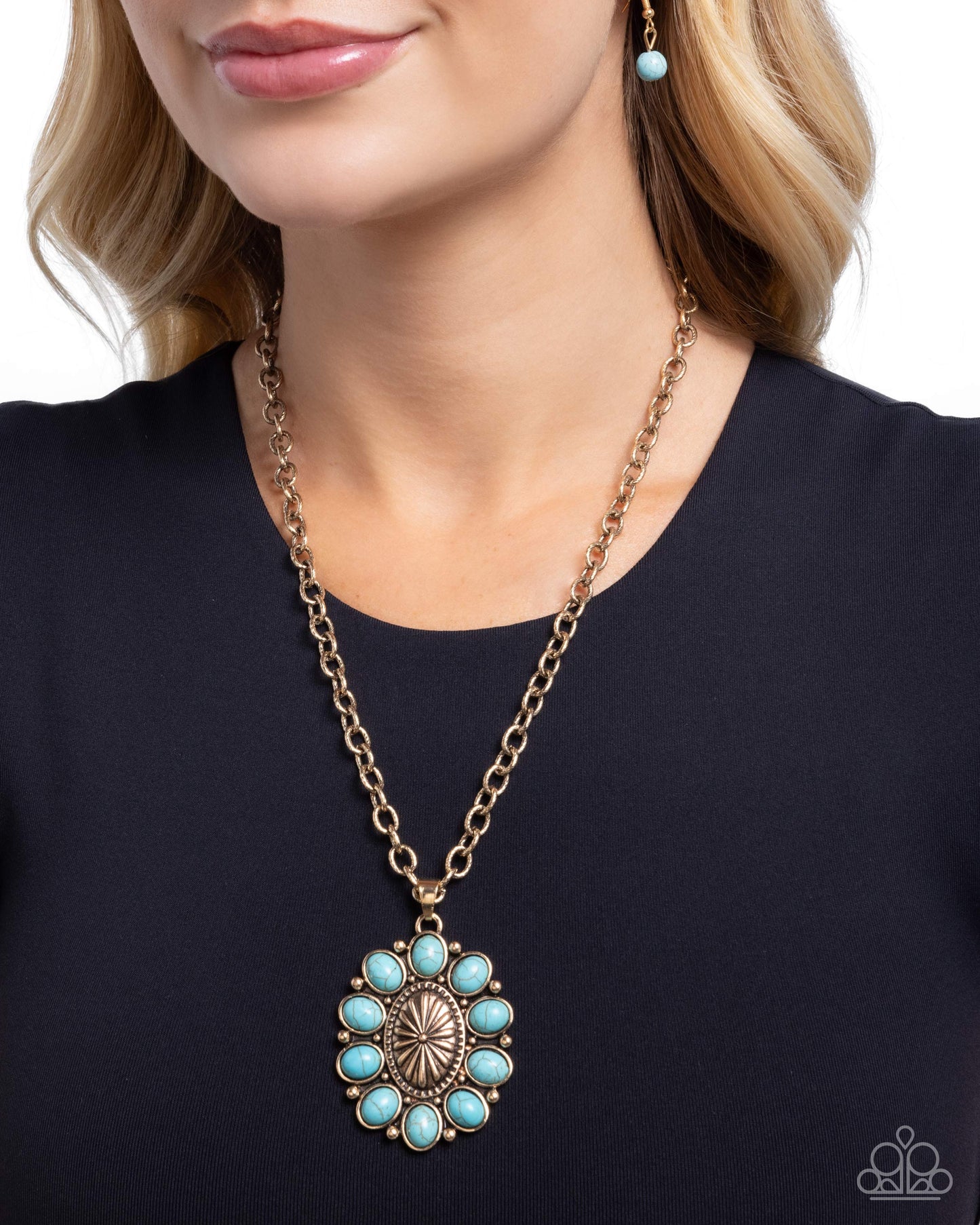 Santa Fe Score - Gold with Turquoise Stone Necklace