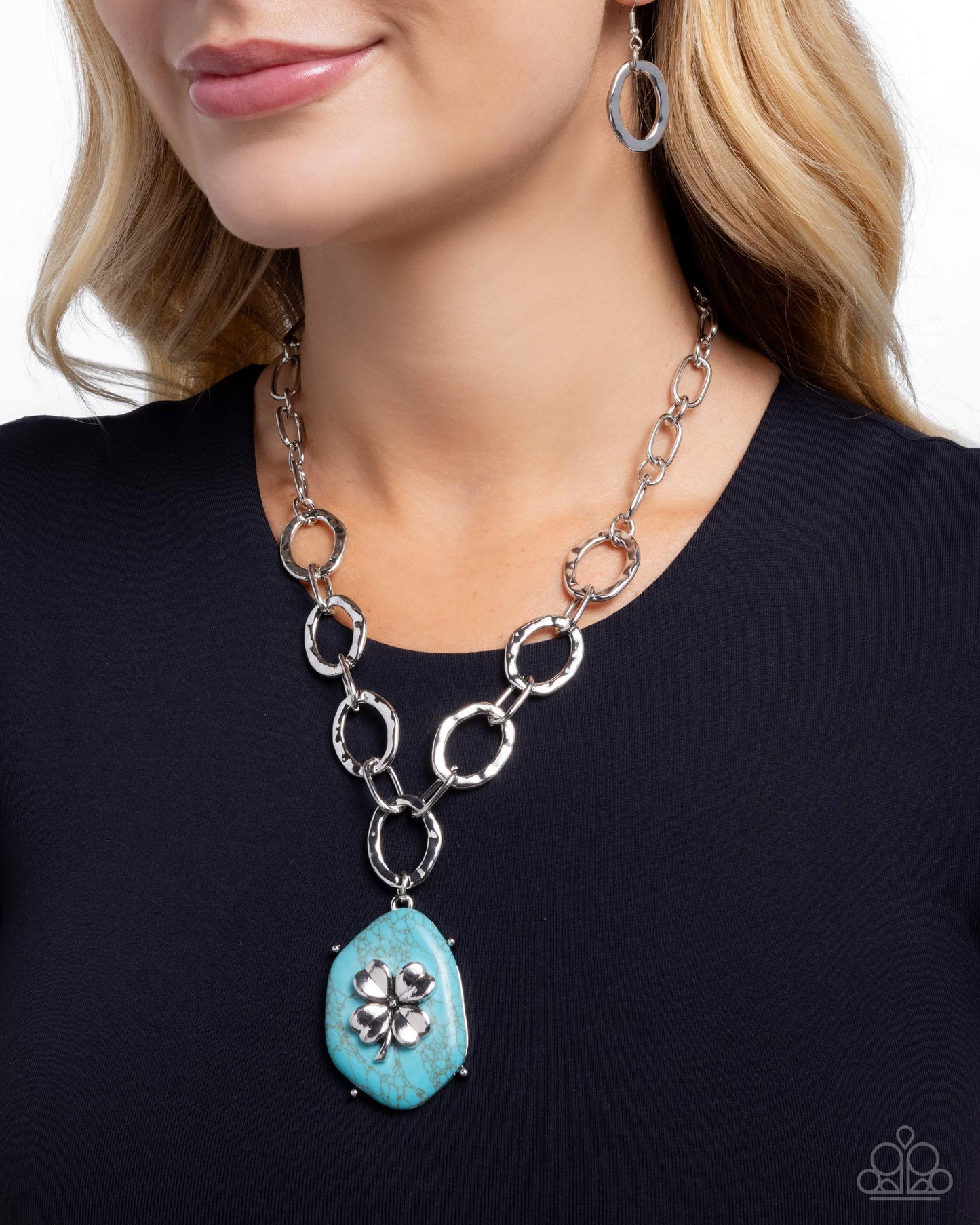 Clover Collection - Silver w/Turquoise Stone Necklace